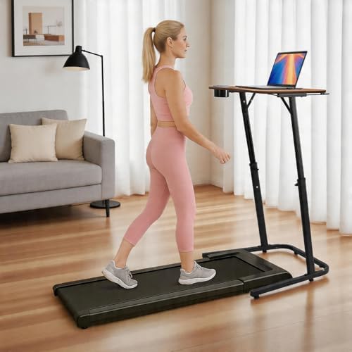 Stepwaver Treadmill Desk, Small Standing Desk for Walking Pad, 30-47 Inch Adjustable Height Walking Pad Stand for Treadmill, Portable Standing Table for Bike - Brown