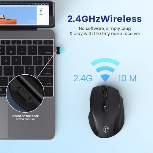 HOTWEEMS Wireless Mouse, D-09 Computer Mouse USB Cordless Mice for Laptop, Ergo Grips, Lightspeed 5-Level 2400 DPI, 16 Months Battery, Portable for PC Mac Chromebook (2Pack)