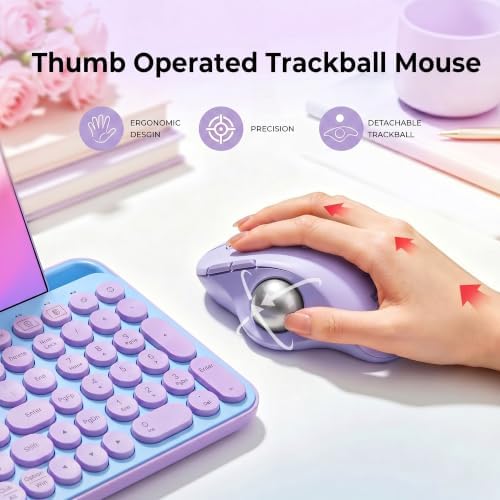 seenda Wireless Trackball Mouse, Ergonomic Bluetooth Mouse,Light Purple