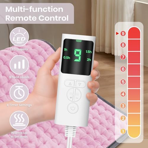 Heating Pad, Heating Pads for Back Pain & Cramps Relief, 9 Heat Settings & 4 Timers Auto Shut Off, Machine Washable, Dry & Moist Heat, Soft Electric Heating Pad for Sore Muscles, 12''×24''