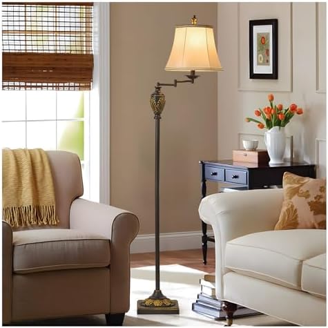 Traditional Floor Lamp with 350° Swing Arm,3 Color Temperatures,Black Gold