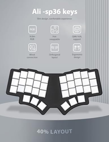 YIVU Unibody Split Mechanical Keyboard, 36 Keys Ortholinear Ergonomic 40% Layout, Hot Swappable Programmable Wired Gaming Keyboard with QMK/VIAL Support, for Mac/Windows/Linux, DIY Custom Coder Keypad