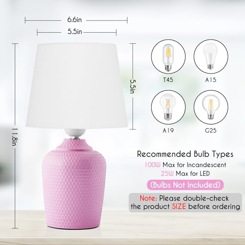 11.8’’ Small Table Lamps Set of 2 for Bedroom Kid’s Room, White & Pink