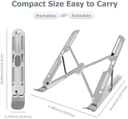 Laptop Stand for Desk Adjustable Laptop Riser Ventilated Heat Dissipation Foldable Portable Holder Compatible with MacBook Air Pro HP Dell Lenovo iPad Tablet Accessory (8-16") (Silver)