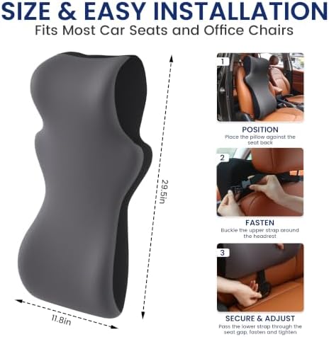 BALAPET One-Piece Car Headrest & Lumbar Support Pillow, Gray