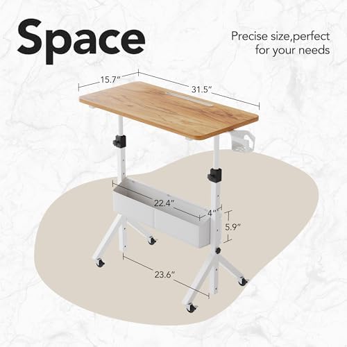 HUANUO Portable Standing Desk Adjustable Height, Mobile Stand Up Desk for Walking Pad and Treadmill, Rolling Computer Table with Wheels, 31.5"x15.75" Height 28.7"-46.1", Light Rustic