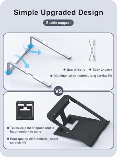MOKURU Laptop Stand for Desk, Aluminum Computer Stand for Laptop, Foldable Laptop Riser, Portable Laptop Stand, Compatible for MacBook Pro/Air, Dell, HP, Lenovo, 11'' -15.6'' (Silver)