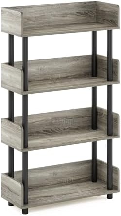 Furinno TURN-N-TUBE 4-Tier Display Shelf, Storage Shelves, Book Shelf, Open Shelves with Rounded Corner Top Edges, for Organization and Storage, Living Room, Home Office, French Oak