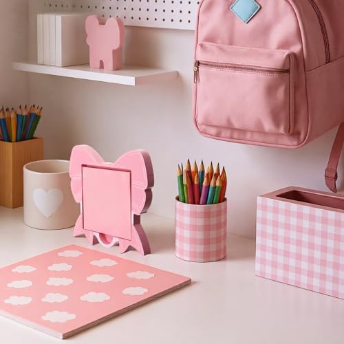 Pink Bow Sticky Note Holder, Cute Office Decor for Women