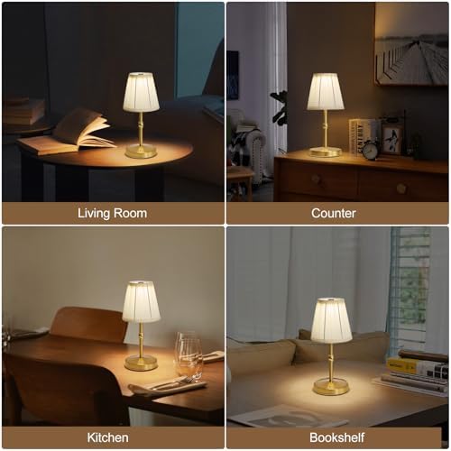 3000mah Battery Powered Lamp for Home,Small Cordless Lamps Rechargeable,3 Color Temperature 5W LED Touch Lamp Battery Operated Table Lights,Wireless Lamps for Tables,Kitchen,Living Room (Gold,H11”)