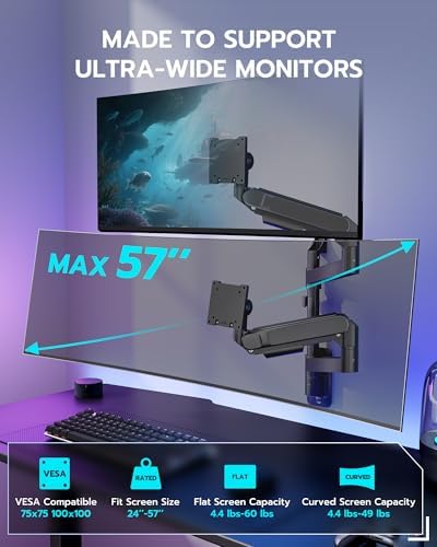 ARES WING Dual Monitor Wall Mount for 24-57 Inch Ultrawide Screen, Black