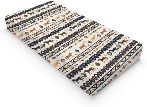 Native American Tribal Horses Geometric Pattern Baby Changing Pad Cover, Unisex Western Nursery Diaper Changing Table Pad Mat Sheet for Boys Girls-16x32