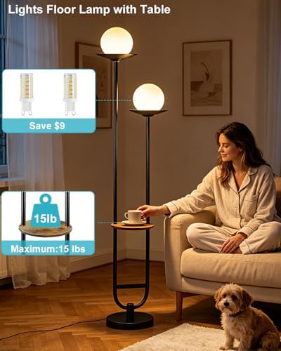 Lightdot 63IN Black Floor Lamp, U-Shape 2 Globe Mid Century Standing Lamps Dimmable with 3000K Warm White LED Bulbs, Unique Vintage Tall Floor Lamp for Living Room/Wedding/Party