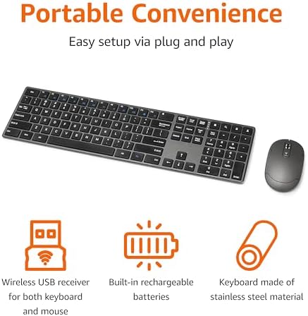 Amazon Basics Ultra Premium Wireless Keyboard and Mouse Combo, Rechargeable, Full-Size with Number Pad, Sleek Design, Plug and Play, Quiet Typing, 2.4GHz USB Receiver, Black