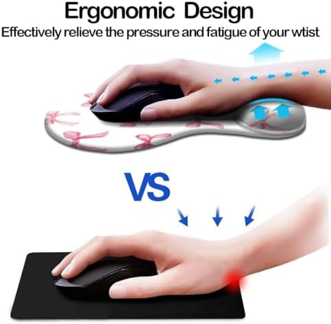 Ergonomic Mouse Pad with Wrist Support,Cute Mouse Pad with Wrist Rest and Coaster Set,Office Supplies Non-Slip Mouse Pads for Desk, Non-Slip Comfortable,Pink Bow