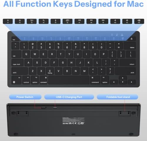 OMOTON Wireless Keyboard for Mac, USB-C Rechargeable, Bluetooth ONLY