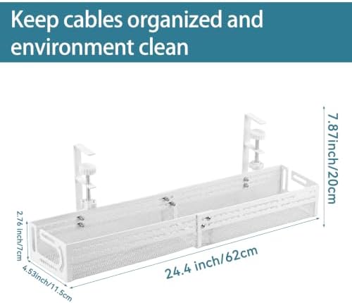 Under Desk Cable Management Tray, No Drill Mesh Cable Tray Cord Organizer