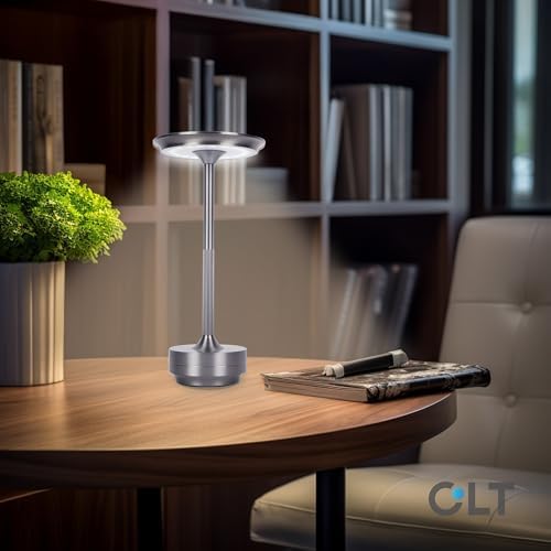 Cordless Table Lamps Rechargeable, Portable Battery Operated Lamp, 3 Color Stepless Dimming LED Table Light with Memory Function, for Outdoor/Dinner/Patio/Restaurant (Dark Silver)