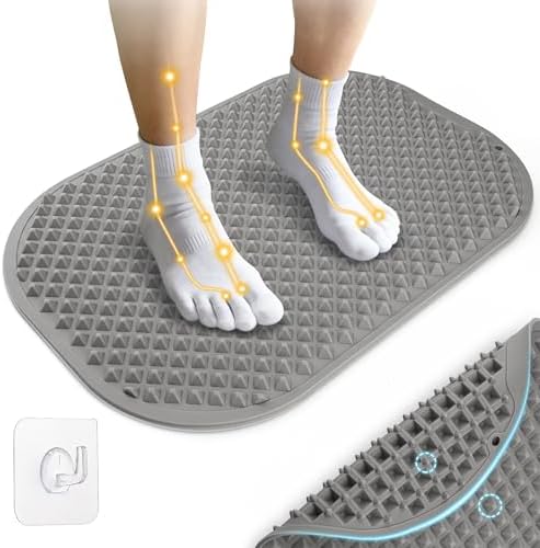 Silicone Foot Massage Mat with Dual-Side Usage, Extra-Large Reflexology Mat for Feet Relaxation, Portable Foot Acupressure Mat, Foldable Standing Desk Mat for Pain, Fatigue Relief(Gray-XL)
