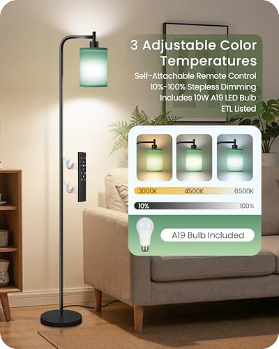 Dimmable Floor Lamp for Living Room with Remote & 10W Bulb