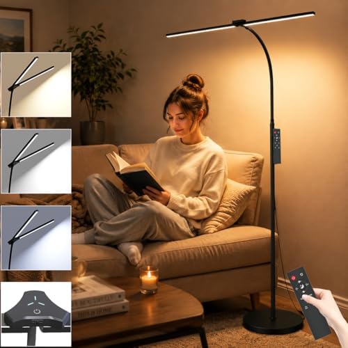 Dual Head LED Floor Lamp, 24W 2400LM with Remote Control