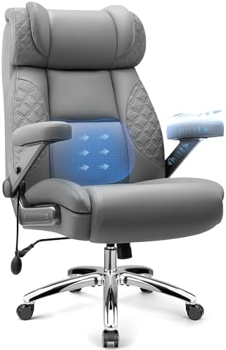 Big and Tall Office Chair for Heavy People, 500LBS Wide Seat Computer Desk Chair, Extra Large Executive Gaming Chair with Adjustable Lumbar Support and 5D Flip Arms, Comfy Heavy Duty Office Chair