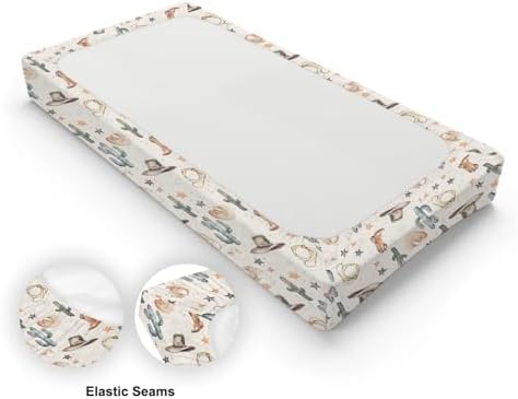Western Theme Baby Changing Pad Cover,Unisex West Cactus Hats Stars Nursery Diaper Changing Table Pad Mat Sheet for Boys Girls-16x32