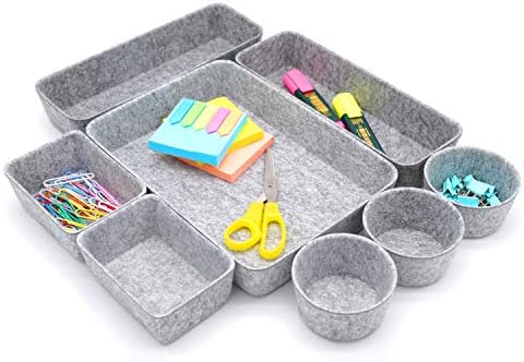 Welaxy 8-piece desk drawer organizer trays felt shallow bin Gray Minimalist