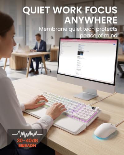EWEADN Wired Keyboard and Mouse Combo with Detachable Wrist Rest - White