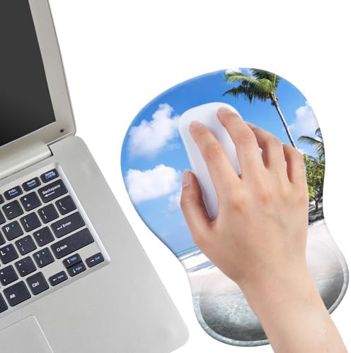 Gel Mouse Pad with Wrist Rest, Ergonomic Concave Wrist Support Mousepad with Non-Slip PU Base & Smooth Surface Comfortable Desk Accessories Mat for Office, Home Gaming and Study (Beach)