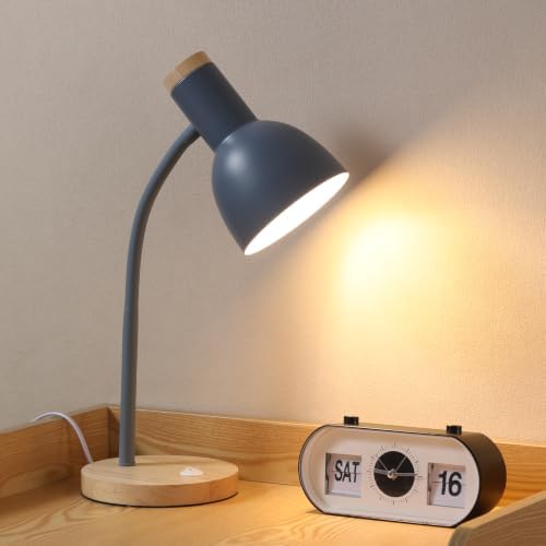 Adjustable Wooden Desk Lamp,Metal Shade Flexible Neck Table Lamp