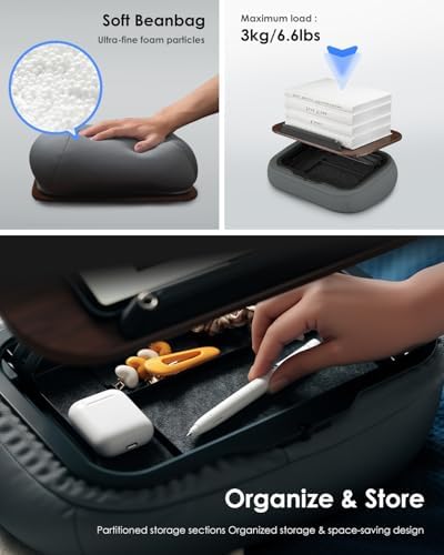 Viozon Lap Book Pillow Stand with Storage, Adjustable Beanbag Reading Pillow with Dark Wood Panel, Multi-Angle Book Holder for Hands-Free Reading in Bed or Sofa,Book Lover Essential,Soft Cushion