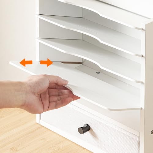 HOOBRO Wall File Organizer, Mail Organizer Wall Mounted, Wooden Literature Organizer, Construction Paper Organizer with Drawer Storage and 2 Hooks, for Office, Classroom, Home, White WT14WF01