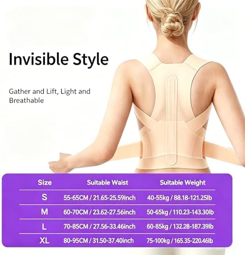 Posture Corrector for Women, Invisible Lightweight Adjustable Back Brace for Upper and Lower Back Pain Relief (X-Large)