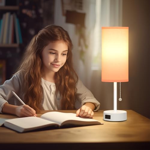 Dott Arts Table Lamp for Bedroom, 3-Color Bedside Lamps with Pull Chain