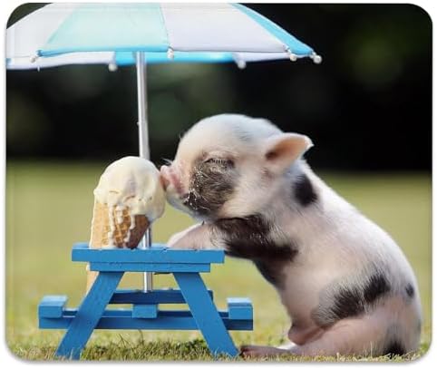 Funny Pig Pet Mouse Pad, Cute Piglet Enjoying Ice Cream Desk Mat