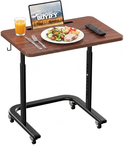 BUYIFY Height Adjustable TV Tray Table with Wheels for Couch or Sofa