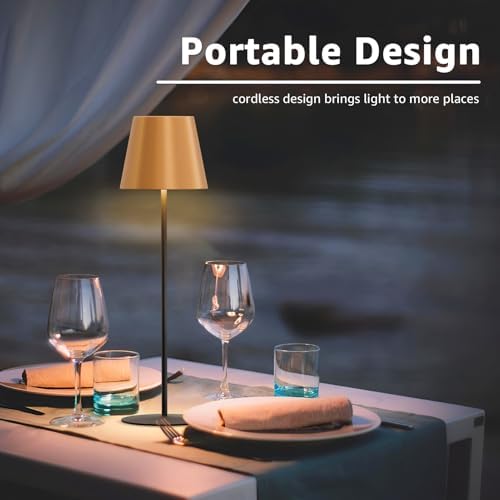 uuffoo 2 Pack Cordless Table Lamp Rechargeable 5000mAH Battery Operated Lights Touch Control LED Portable Desk Lamps 3 Color Dimming for Outdoor Coffee Bedroom Kitchen (Gold+Black)