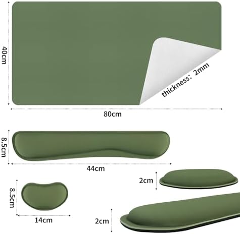 Bloss Keyboard Wrist Rest + Mouse Wrist Rest + Leather Desk Mat, Non-Slip Desk Mat Protector for Office, Home(31.5×15.7 Inches,Olive Green)