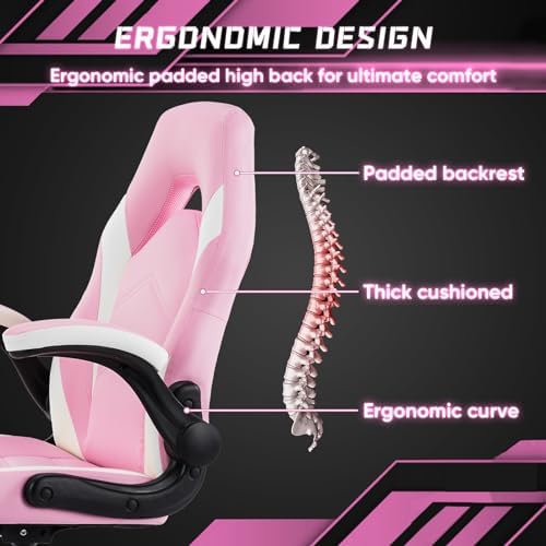 DUMOS Ergonomic Computer Gaming Chair - Home Office Desk with PU Leather Lumbar Support, Height Adjustable Big and Tall Video Game with Flip-up Armrest, Swivel Wheels for Adults