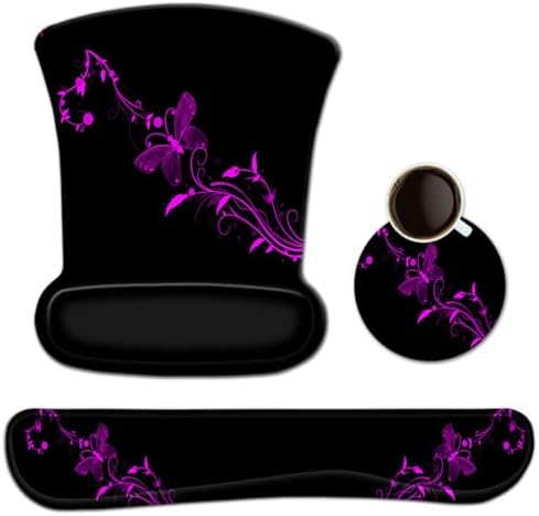 RICHEN Keyboard Wrist Rest Pad and Mouse Wrist Rest Support Mouse Pad Set,Durable & Comfortable & Lightweight for Easy Typing & Pain Relief-Ergonomic Support (Purple Butterfly)