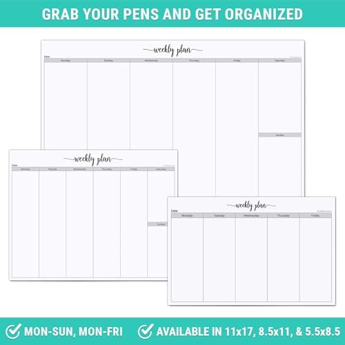 321Done Weekly Planner Notepad, Half Letter 5.5x8.5, 50 Sheets, All 7 Days