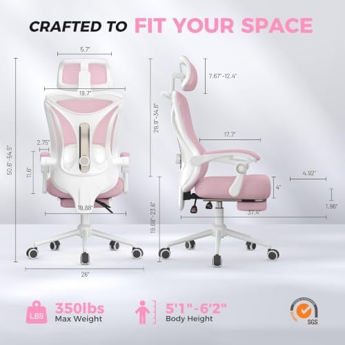 CYKOV Ergonomic Office Chair, Reclining, Footrest, Adjustable Lumbar, 350LB