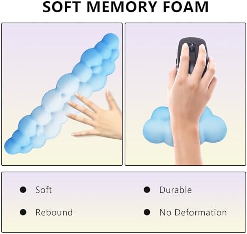 2 PCS Keyboard Cloud Wrist Rest, Memory Foam Keyboard Palm Rest with Non-Slip Base Ergonomic Keyboard Wrist for Pain Relief, Soft Wrist Rest for Office, Computer, Laptop, Gaming Office (Blue)