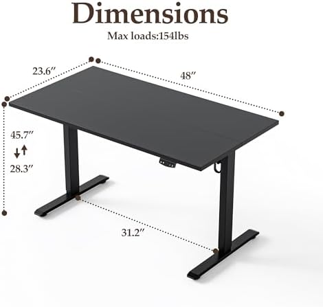 Klicelor 48 Inch Electric Standing Desk, Height Adjustable Office Desk, Sit Stand Up Computer Desk with Memory Preset, Two-Piece Desktop, Black
