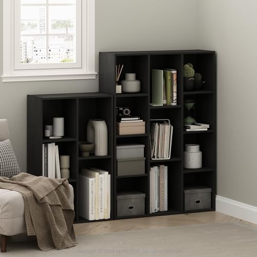 Furinno LUDER Book Shelf, 5-Cube Bookshelf, Reversible Bookcase, 9.4 x 19.5 x 31.5, Easy Assembly, for Living Room, Bedroom, Home Office, Blackwood