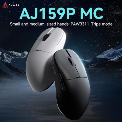 AJAZZ AJ159P MC Wireless Gaming Mouse, PAW3311 Sensor 1000 Rate, 12000 DPI, 2.4 GHz/USB-C/Bluetooth, RGB Charging Dock, 400 mAh Battery, Ultra-Lightweight 56-gram Design, Compatible with PC and Mac