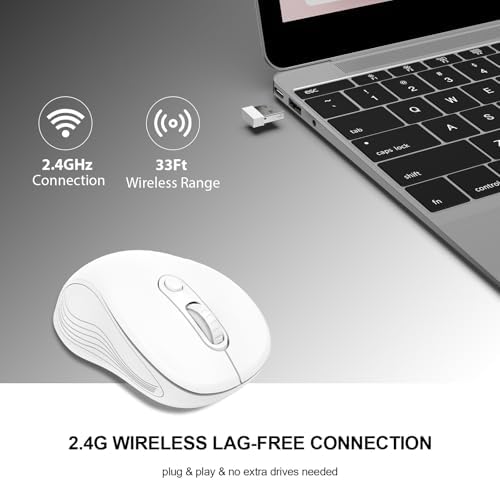 WisFox 2.4GHz Wireless Mouse for Laptop, Ergonomic 6-Button, White