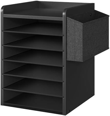 HOOBRO Adjustable Countertop Mail Sorter, 6 Tier Wooden Paper Organizer, Vertical Literature Organizer with Side Storage, Office Mailbox Cubbies, Classroom Mailbox, for Home, Office, Black BB34WF01