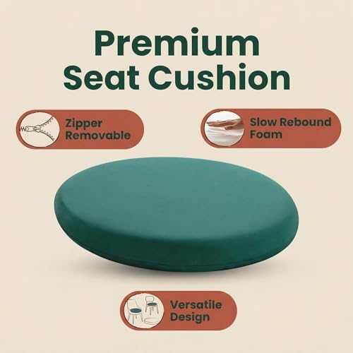 Round Chair Cushion, Memory Foam Filling, Knitted Cotton Cover, Removable Zipper Design, Light Gray, Pink, Coffee, Green (Green, 16 Inch)